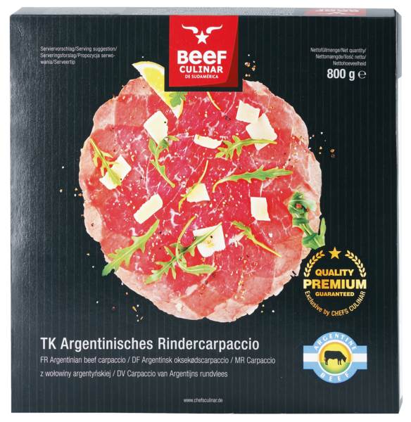 TK Beef Culinar argentinisches Rindercarpaccio, roh, hauchdünn geschnitten, a 80g Lage, 0,8 KG/PK