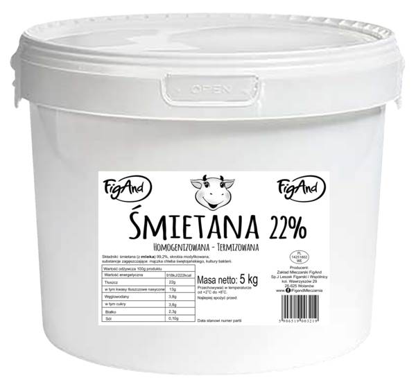 FigAnd FigAnd Śmietana, 22% tłuszczu, ukwaszona, 5 kg/ 1 WD