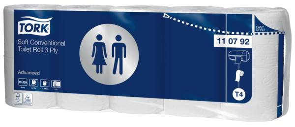 Tork Papier toaletowy w rolce konwencjonalnej, 19,4m, 3-warstwowy, biały, 10 ST/PA , pasujący dozownik S57000, S57008, (110792)