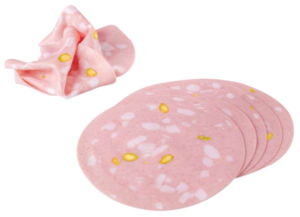 Banchetto Italienische Mortadella con Pistaccio, hauchdünn, gefächert, ca. 13 Scheiben/Pk, 0,25 KG/PK