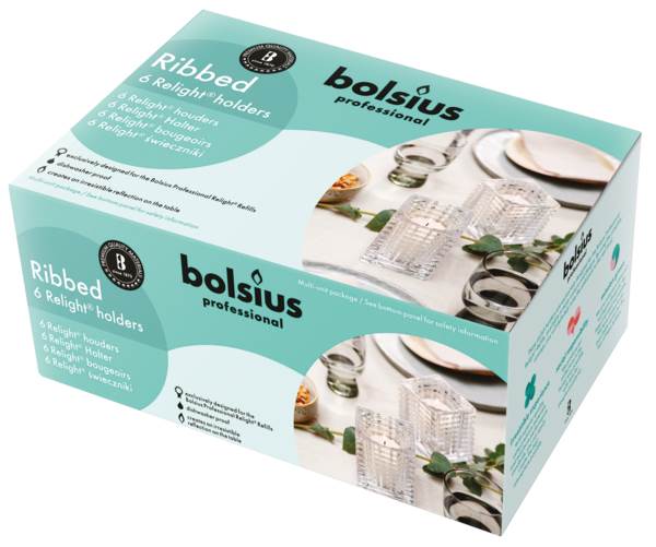 Bolsius Professional ReLight houder 'Ribbed' transparant 6 ST/TR