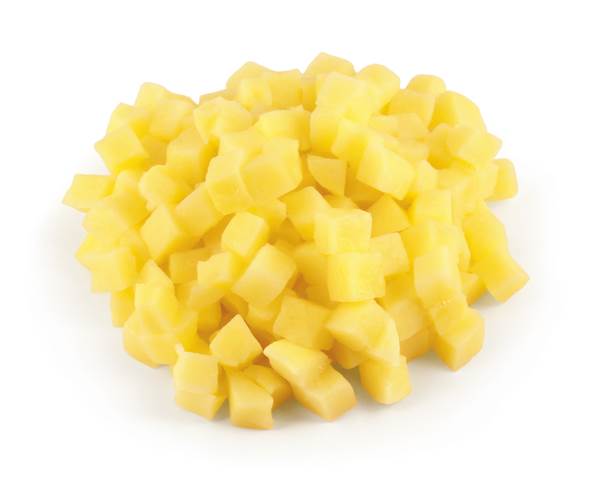 O+G Bio Kartoffeln, geschält, Würfel 10x10mm, festkochend, vorgegart, regional, 4 KG/BT