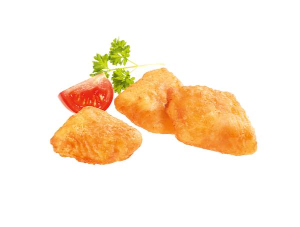 TK Base Culinar MSC "Kibbeling", Filetstücke aus Alaska-Seelachs in Knusperbackteig, ca. 25g, 1 KG/BT ohne Haut, praktisch grätenfrei, vorgebacken