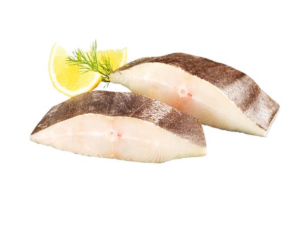 TK Heilbuttsteak, Mittelstück, mit Haut, IQF, 10% Glasur, ca.23 Stück, ca.200g, 5 KG/KT vom schwarzen Heilbutt, mit Mittelgräte, Nettofüllgewicht: 4,5kg