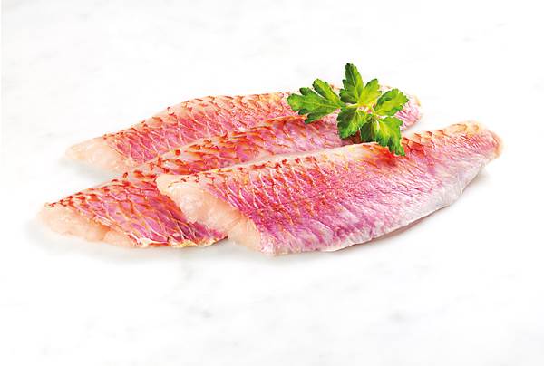 TK Meerbarben-Naturfilet, mit Haut, IQF, 20% Glasur, ca.80-120g, 1 KG/BT geschuppt, Trinkwasser zugesetzt, Nettofüllgewicht: 0,8kg
