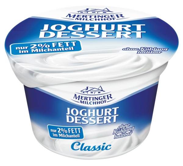 Mertinger Milchhof Joghurt-Dessert classic, 2% Fett, vegetarisch, 100 G/BE