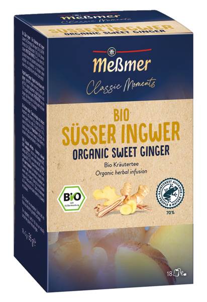 Meßmer Classic Moments Bio Süßer Ingwer, einzeln kuvertiert, Kräutertee mit Ingwer,Tassenportion á 2 g, 18 BT/PK