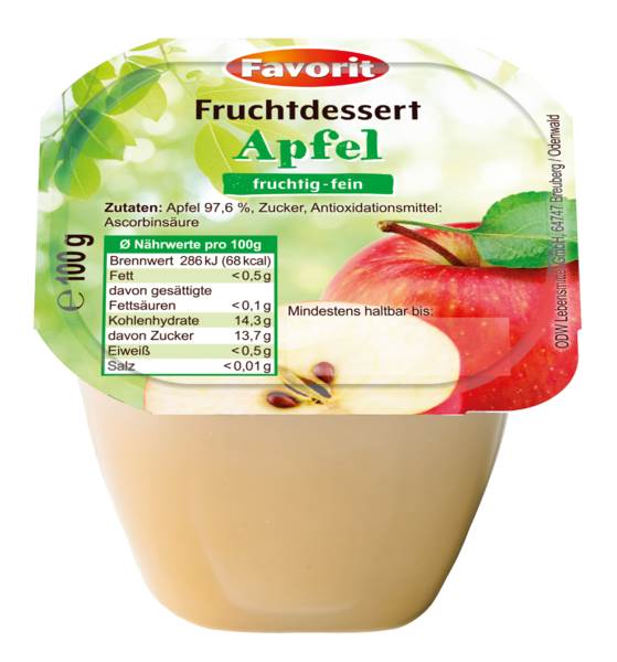 Favorit Fruchtdessert Apfel, leicht gezuckert, 100 G/BE