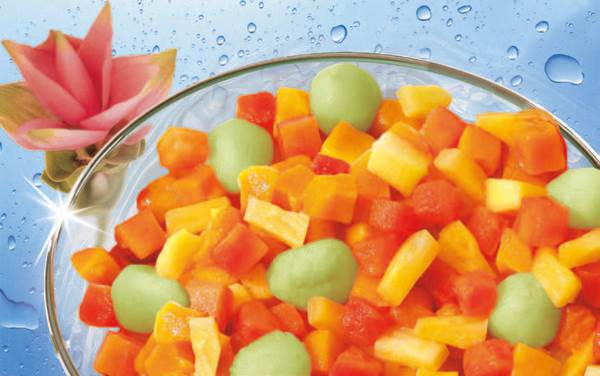 TK Karibik Mix, Obstmischung, gesüßt, 2,5 KG/BT Mangowürfel, Melonenbällchen grün, Ananas, Papayawürfel, Mehrfruchtgrundstoff