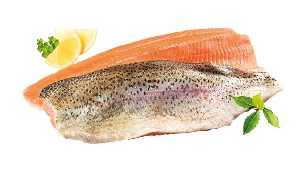 Mr Base Culinar Pstrąg łososiowy filet ze skórą, 160-230 g, IQF, glazura 10%, 5 KG/KT