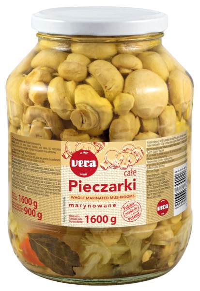Vera Pieczarki marynowane, 1600 GR/SŁ masa netto po odcieku: 900g