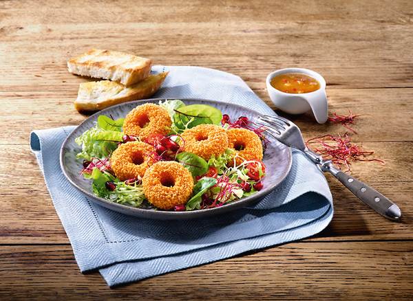 Alpenhain TK Back-Camembert-Donuts, tiefgefroren, paniert, ca. 90 Stk x 25g, 2,25 KG/KT