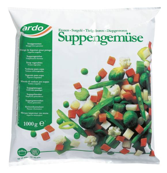 TK Ardo Suppengemüse, 2,5 KG/BT Karotten, Porree, Blumenk., Sellerie, Rosenk., Rüben, Erbsen, Bohnen,Schwarzw.