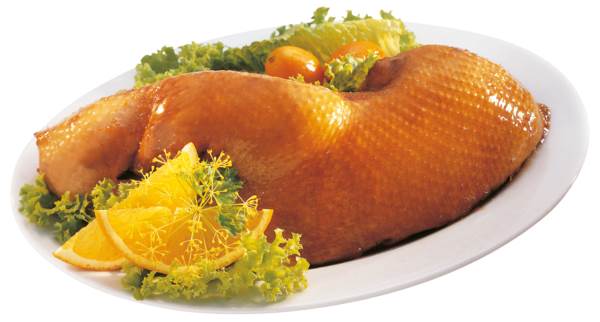 TK 1/2 Ente, ohne Knochen, mit Haut, gebraten, Ungarn, 2xca.300g vacuumiert, 0,6 KG/PK Pekingente, gewürzt mit Pfeffer und Salz