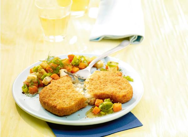 TK Vegeta Sellerie Knusperschnitzel, 145g 40 ST/KT aus gestiftelten Sellerie, gewürzt, paniert, roh