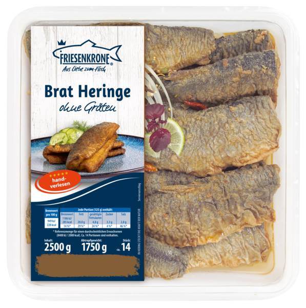 Friesenkrone Bratheringe ohne Gräten, ca. 14 Stück, ca. 125g 2500 G/SH