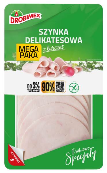 DROBIMEX Szynka delikatesowa, drobiowa, plastry, średnica 94 mm, 400 GR/PA