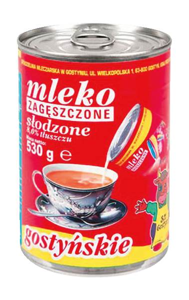 Gostyńskie Mleko zagęszczone, 8% tłuszczu, słodzone, w puszce, 530 GR/ST