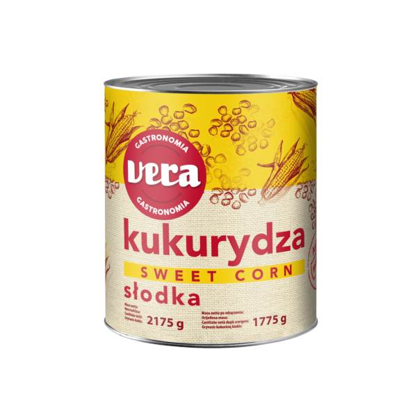 Vera Kukurydza słodka, pakowana próżniowo, 2175 GR/PS masa netto po odsączeniu: 1775g