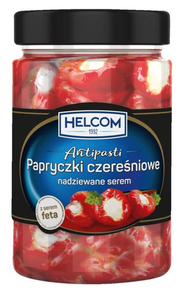 Helcom Antipasti Papryczki czereśniowe słodko-pikantne nadziewane masą serową, 260 GR/SŁ , z serem feta, w oleju,