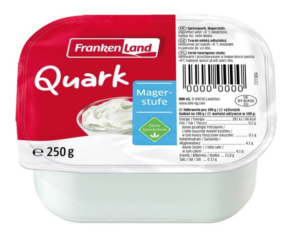 Magerquark, gerührt, 250 G/BE