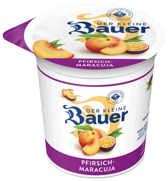 Bauer Fruchtjoghurt weiss, 3,5% Fett, 4- fach sortiert, 150 G/BE je 5 x Pfirsich-Maracuja, Vanille, Birne, Banane
