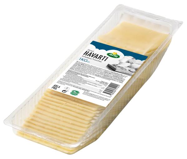 Arla Havarti Scheiben, Schnittkäse, Kuhmilch, 55% Fett i.Tr., Dänemark, 50x20g, 1 KG/PK gefächert