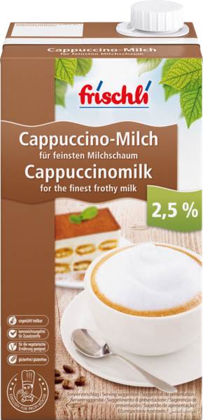 Frischli Cappuccino Milch, 2,5% Fett, 1 L/PK Eignet sich für alle Aufschäumarten und Kaffeeautomaten