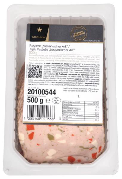 Star Culinar Toskana-Al-Pesto-Pastete, gefächert, ca. 28 Scheiben, Tunnelform, 500 G/PK 0,5 KG/PK