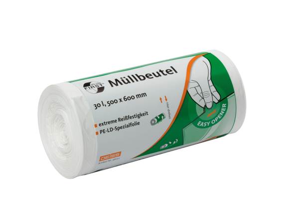 Deiss Müllbeutel, weiss, 500x600mm, 12my, 30 Liter, 50 Stück, (36021) 1 RO