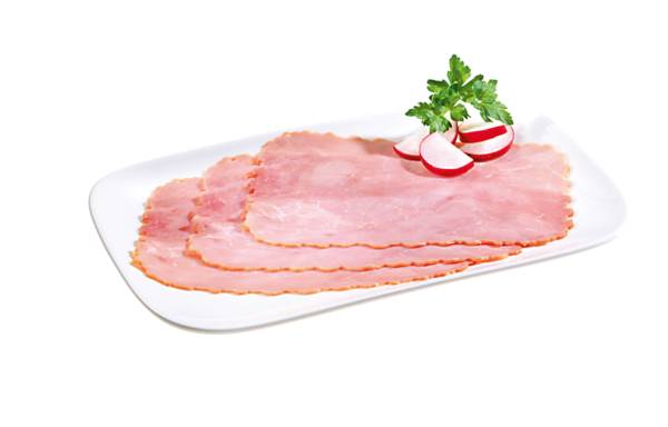 Langewiesche Farmerschinken, gegart - geräuchert, gefächert, ca. 26 Scheiben/Pk, 0,5 KG/PK vierkant