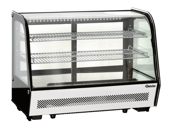 Bartscher Kühlvitrine Deli-Cool III, mit LED Beleuchtung, KST-Gehäuse Doppel-Glasscheibe, 1 ST Umluft-Kühlung mit 2 Lüftern, autom Abtauf. Inh 160 l, B 885 x T575 x H685 mm