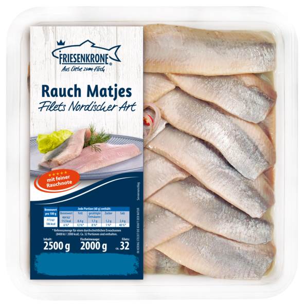 Friesenkrone Matjes Filets Rauch-Note, in Rapsöl, ca.32 Stück, ca.62,5g, 2500 G/SH