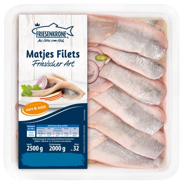Friesenkrone Matjes Filets Friesische Art, in Rapsöl, ca.32 Stück, ca.62,5g, 2500 G/SH
