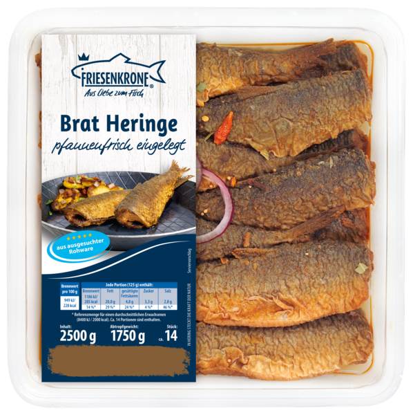 Friesenkrone Bratheringe, in deftigem Aufguss, ca.14 Stück, ca.125g, 2500 G/SH