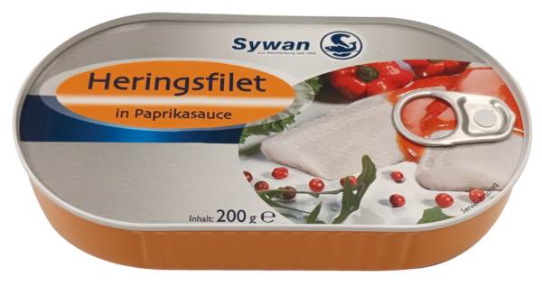 Sywan Heringsfilet, in Paprikasauce, Fischeinwaage: 120g, 200 G/DS