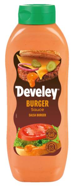 Develey Hamburger Sauce, vegan, Kopfsteherflasche, 875 ML/FL