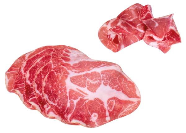 Banchetto Ital.Coppa di Parma IGP - Luftgetrock. S-Nacken, gefächert, ca.36 Schb/Pk, 0,25 KG/PK Kaliber 90/100, getrocknet und mind.2 Monate gereift,