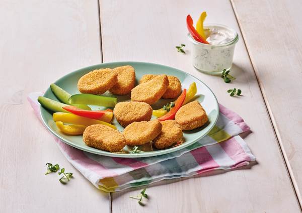 TK Sprehe Bio Hähnchen Form Nuggets, ca. 20g, 3 KG/KT vorgebraten, Hähnchenfleisch, geformt, flüssig gewürzt, mit knuspriger Panade