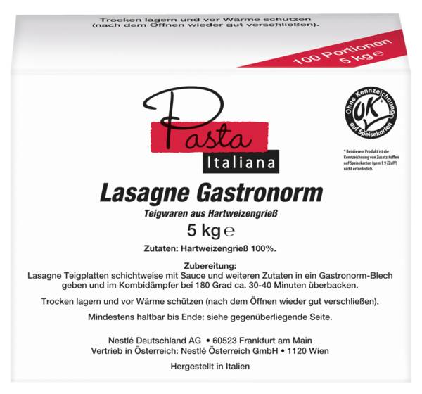 Pasta Italiana Lasagne Gastronorm, (12570760) 5 KG/KT