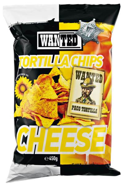 Wanted Tortilla Chips Cheese, Tortilla Chips mit Käsegeschmack, 0,45 KG/BT