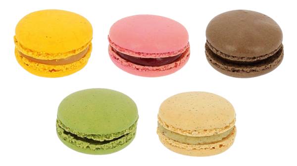 DV Mag'm macarons, plateau met 5 verschillende smaken 70 ST/PK vanille, pistache, citroen, framboos en chocolade