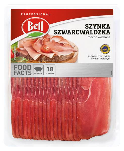 Bell Szynka szwarcwaldzka mocno wędzona, surowa, dojrzewająca, plastry, 300 GR/PA