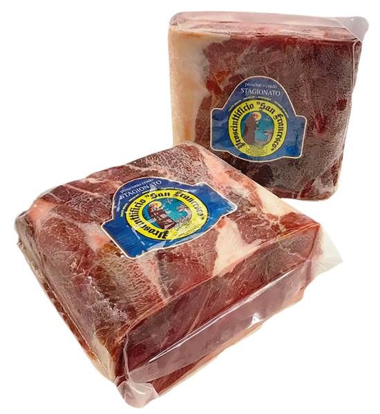 PROSCIUTTIFICIO SAN FRANCESCO Prosciutto Crudo Mattonella szynka wieprzowa, cała, bez kości, w bloku, vacuum 2,5 KG/ST  , czas sezonowania 14-16 miesięcy,