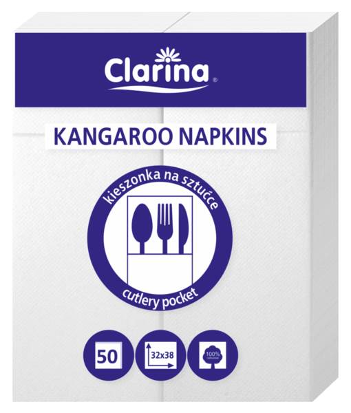 Clarina Serwetki kangurki 38x32 cm, białe, 100% celuloza, 50 szt. 1 PA