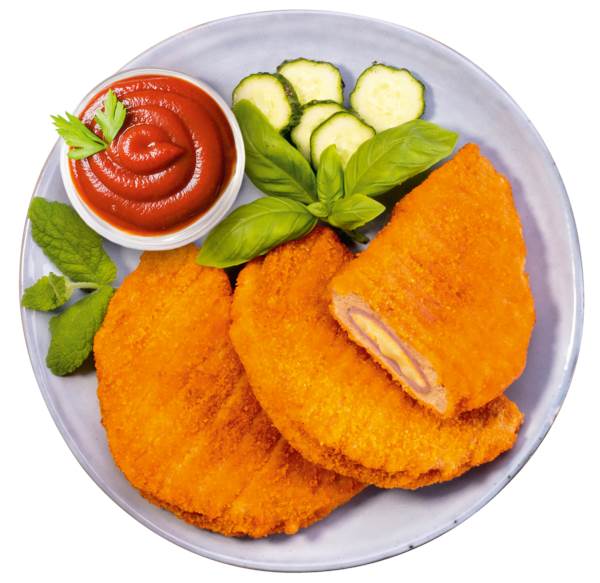 Mr Cordon bleu, kotlet z piersi kurczaka, panierowany, smażony, pieczony, 125g, 1 KG/PA  , z nadzieniem z sera żółtego i szynki z kurczaka
