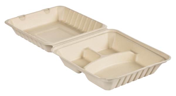 Duni BioPak Bagasse-Menüboxen, 3-geteilt,braun,235x235x90mm, 350/120/120ml, 50 Stück, (205728) 1 PK