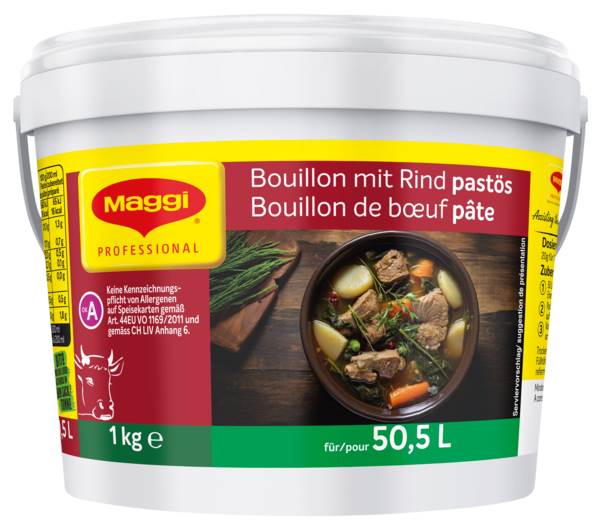 Maggi Professional Bouillon mit Rind pastös, Ergiebigkeit 50,5 L (12588140) 1 KG/DS keine kennzeichnungspflichtige Allergene