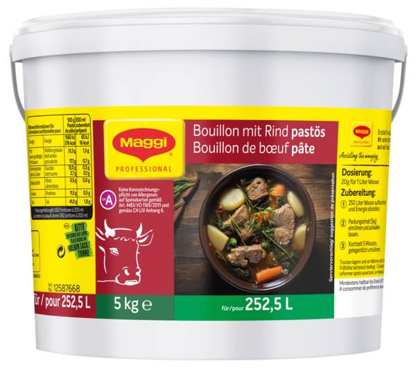 Maggi Professional Bouillon mit Rind pastös, Ergiebigkeit 252,5 L (12587668) 5 KG/EI keine kennzeichnungspflichtige Allergene