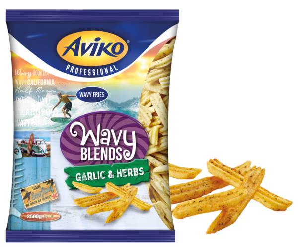 Mr Aviko Chrupiące frytki z przyprawami o smaku ziołowo-czosnkowym, 2,5 KG/PA
